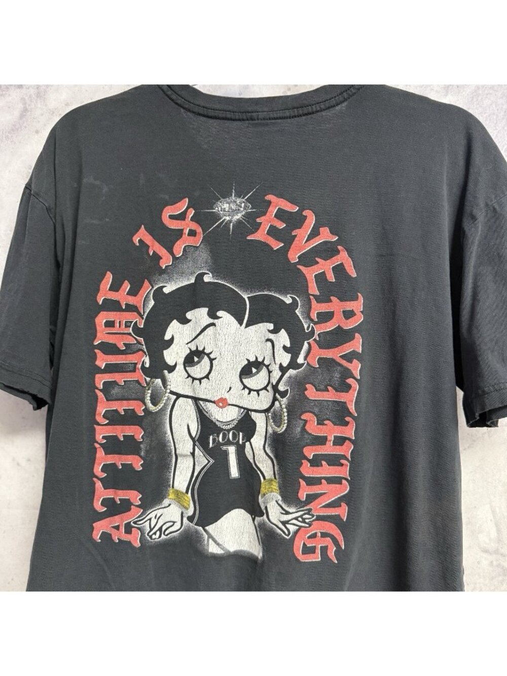 Vintage Betty Boop Attitude Is Everything Shirt L XL Black Graphic Tee